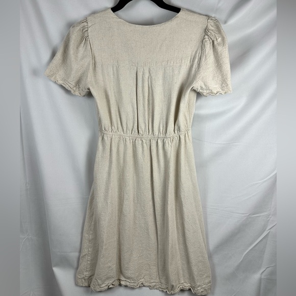 Monteau Los Angeles Linen Blend Button Front Dress Puff Sleeve Neutral - Picture 3 of 6